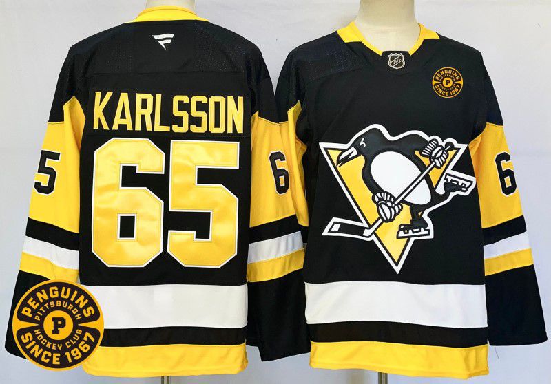 Men Pittsburgh Penguins #65 Karlsson Black Fanatics 2025 NHL Jersey style 3